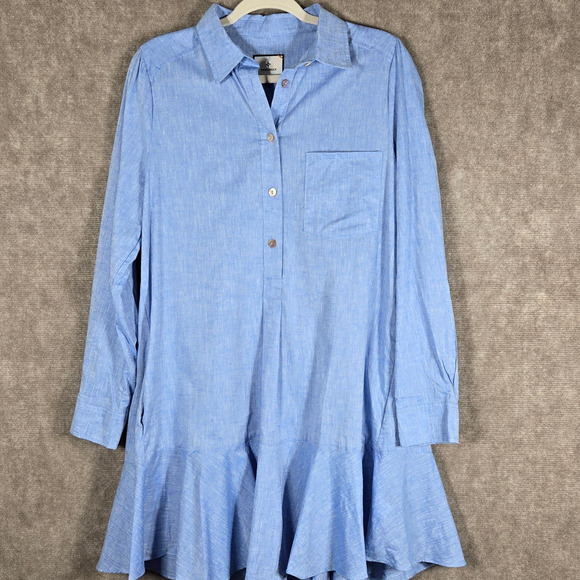 NWT Tuckernuck Women's Callahan Chambray Shirt Dress Blue Ruffle Mini XS